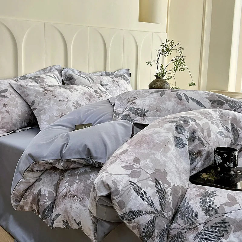 Afralia™ Satin Flower Fitted Sheet Set - Luxury 100% Cotton Print Bedding Set