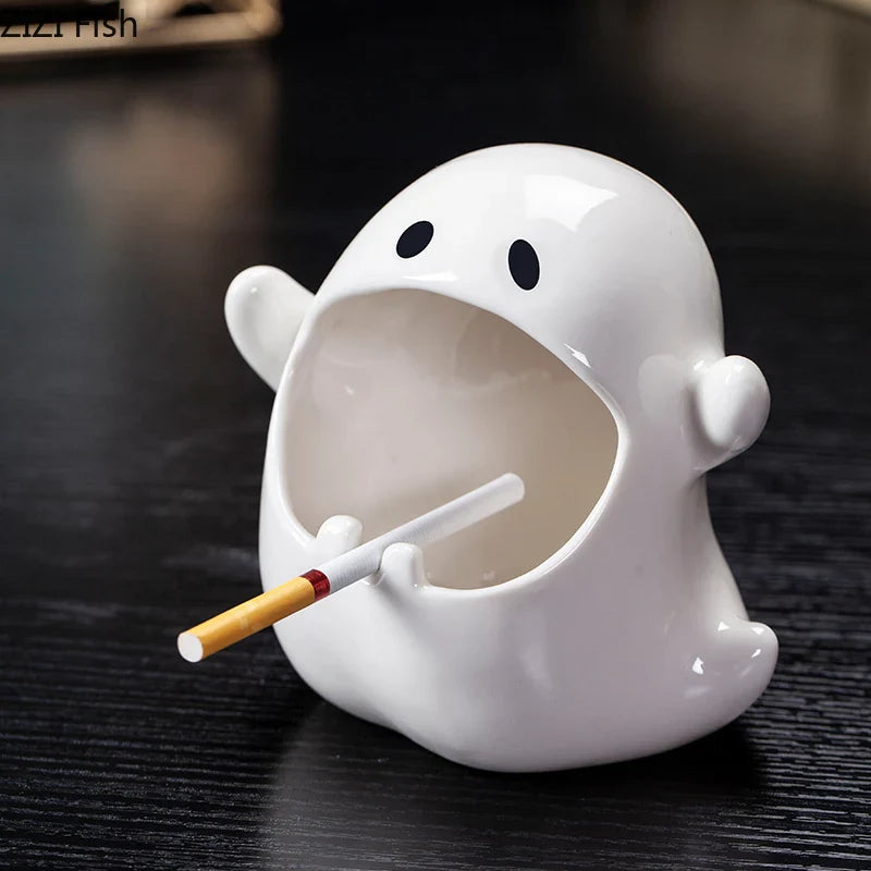 Afralia™ Ghost Genie Halloween Dolls Porcelain Ashtray Cigar Ceramic Desk Decorations