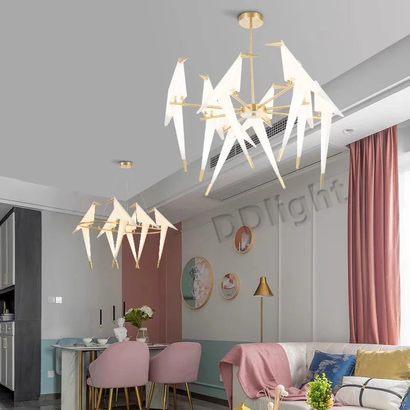 Afralia™ Paper Crane Bird Chandelier Pendant - Modern Creative Home Decor for Living Room