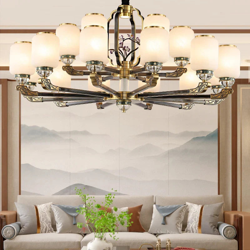 Afralia™ Chinese Jade Chandelier | Modern Duplex Villa Lighting