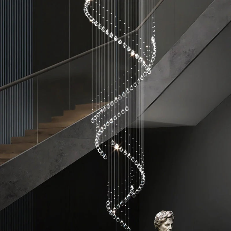 Afralia™ Crystal Chandelier for High Ceilings Living Room - Modern Luxury Spiral Stair Pendant Lamp