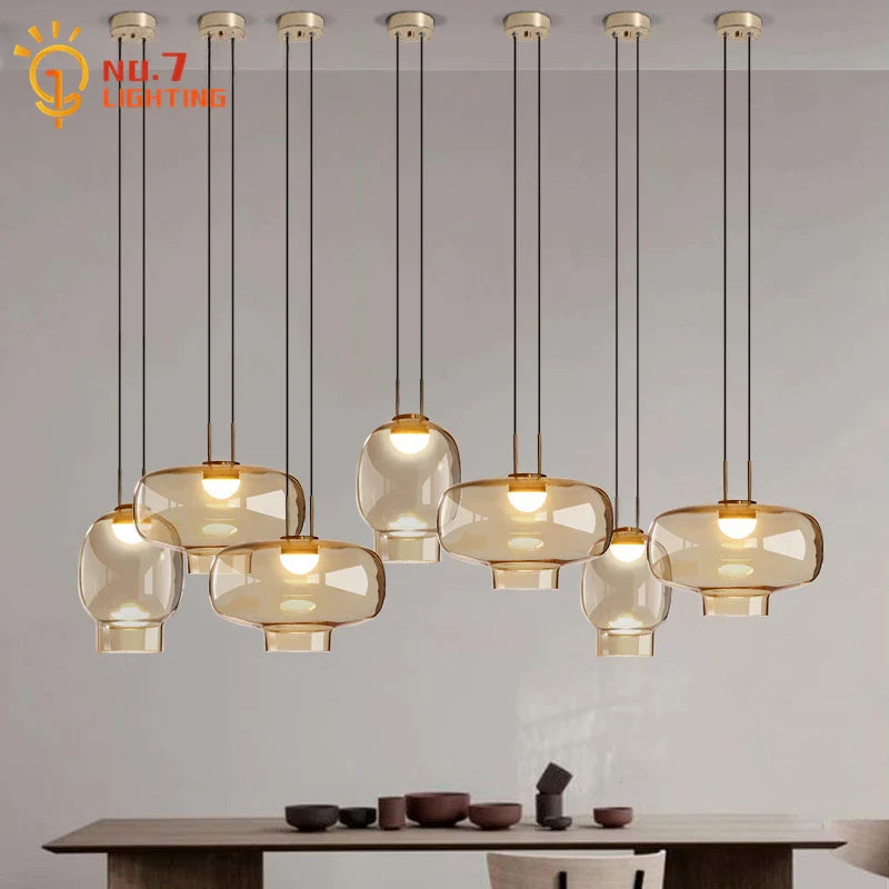 Afralia™ Retro Amber Glass Pendant Lights - Modern LED Indoor Lighting for Home and Business
