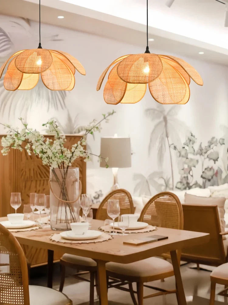 Afralia™ Wabi Sabi Rattan LED Pendant Lights for Restaurant, Bedroom, and Living Room