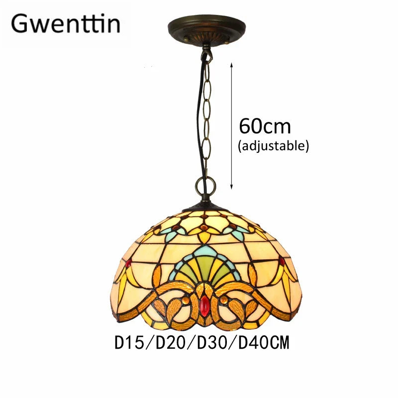 Afralia™ Stained Glass Pendant Lights: Baroque Style LED Kitchen Lighting Fixtures