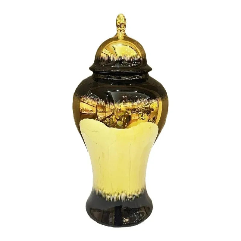 Afralia™ Black Gold Gradated Ginger Jar: Ceramic Checkmate Jar, Home Decoration Accessories