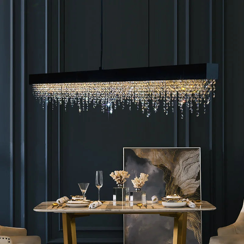Afralia™ Teardrop Crystal LED Chandelier - Italian Gold Black Chrome, Indoor Lighting for Dining Room