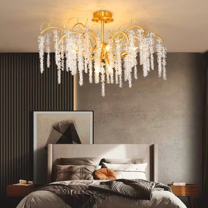 Afralia™ Wistaria Crystal Ceiling Chandelier Branches Design Pendant Lamp Elegant Home Decor