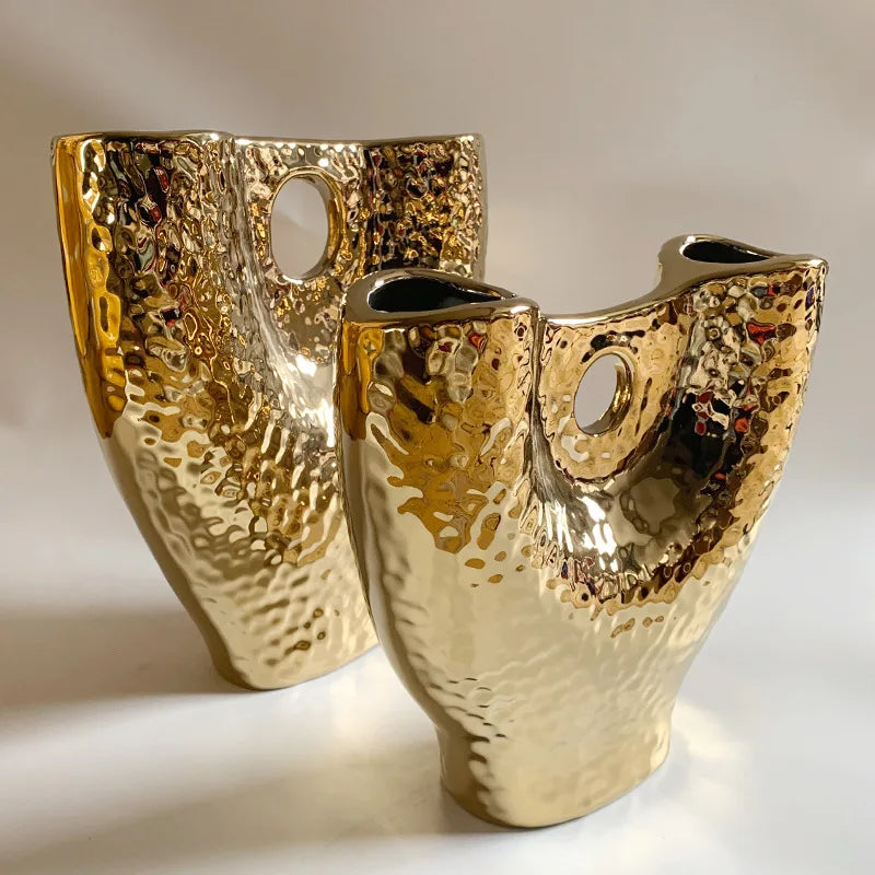 Afralia™ Gold Vase with Hollow Branches - Ceramic Home Decor Accessory