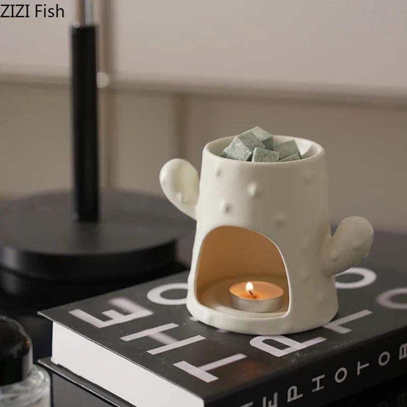 Afralia™ Ceramic Cactus Incense Burner and Aromatherapy Tray