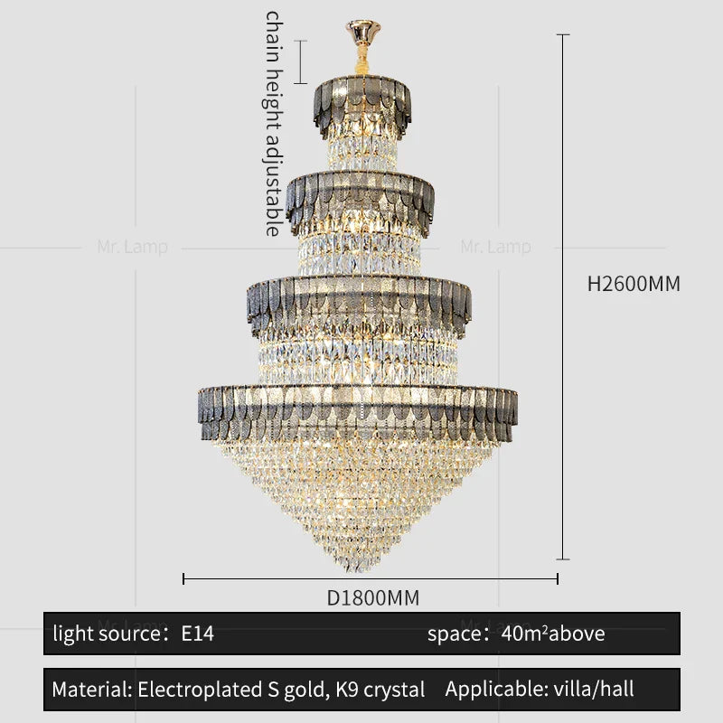 Afralia™ European Duplex Villa Crystal Chandelier Loft LED Light