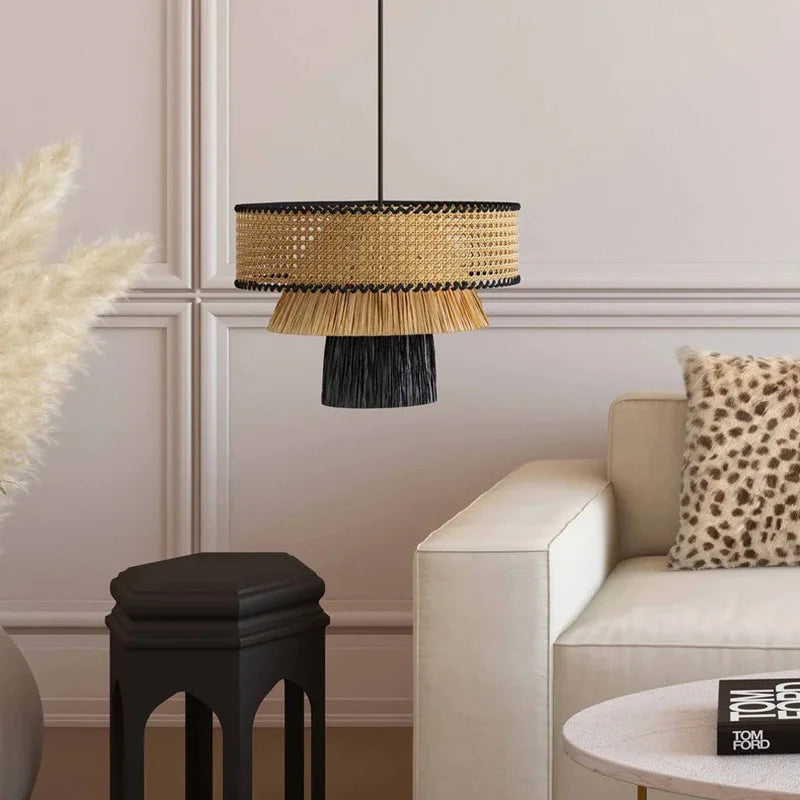 Afralia™ Nordic Rattan Pendant Lights: Retro Woven Chandeliers for Living Room & Restaurant