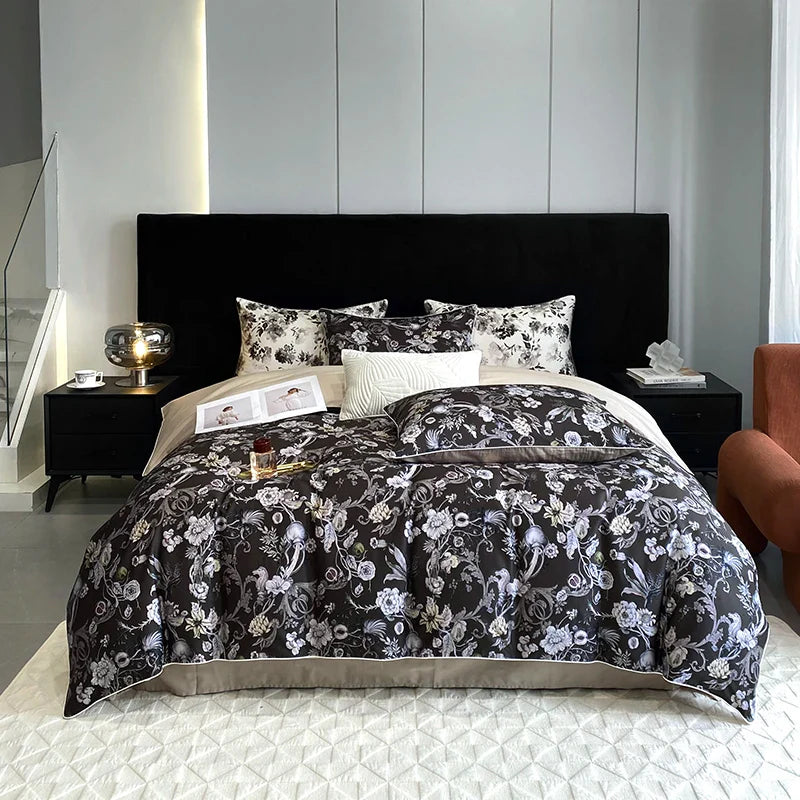 Afralia™ Vintage Plant Flowers Bedding Set, 1000TC Egyptian Cotton, Oil Painting Style