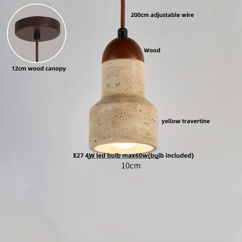 Afralia™ Terrazzo Stone Glass Pendant Light Fixture Wood Knob Switch LED Hang Lamp