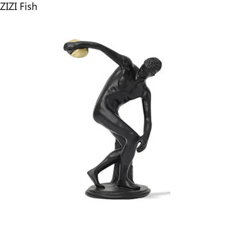 Resin Discus Thrower Sculpture Desk Ornament by Afralia™ - Modern Room Decor