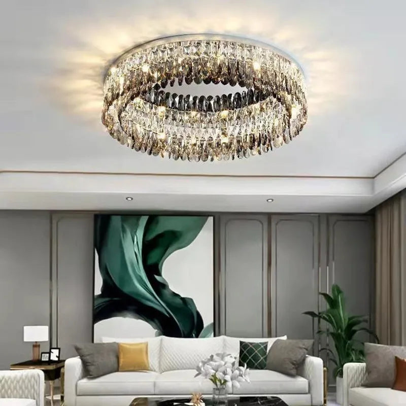 Afralia™ Smoke Grey Crystal Ceiling Lights: Modern LED Room Lamp for Living Room, Kitchen, Bedroom