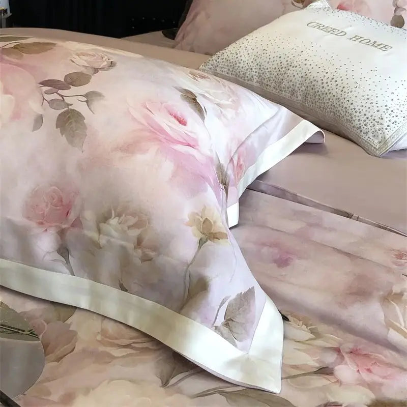 Afralia™ Pink Rose Flowers Print Bedding Set - 4Pcs