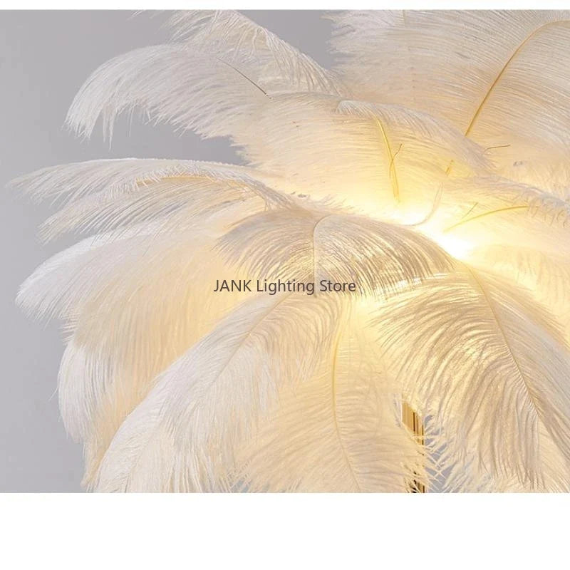 Afralia™ Modern Nordic Ostrich Feather Floor Lamp for Living Room, Dining, Bedroom, Study Desk