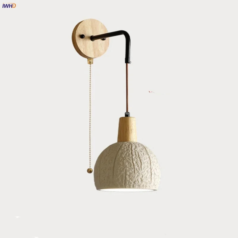Afralia™ Cement Shade Wood LED Wall Sconce Light Fixture for Home Decor