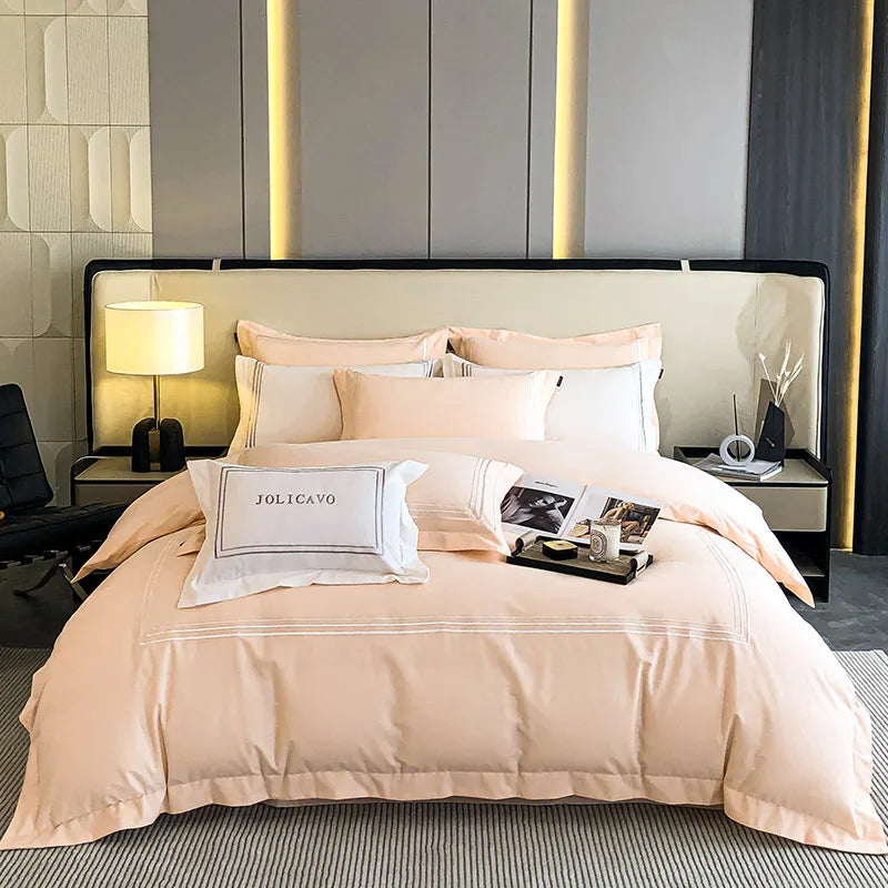 Afralia™ Monochrome Luxury Embroidery Cotton Bedding Set: Duvet Cover, Quilt, Sheets, Pillowcase