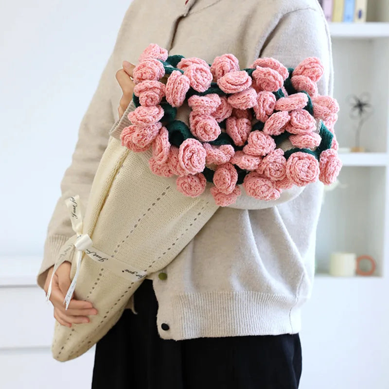 Afralia™ Romantic Rose Bouquet Handmade Soft Circular Flower Blanket