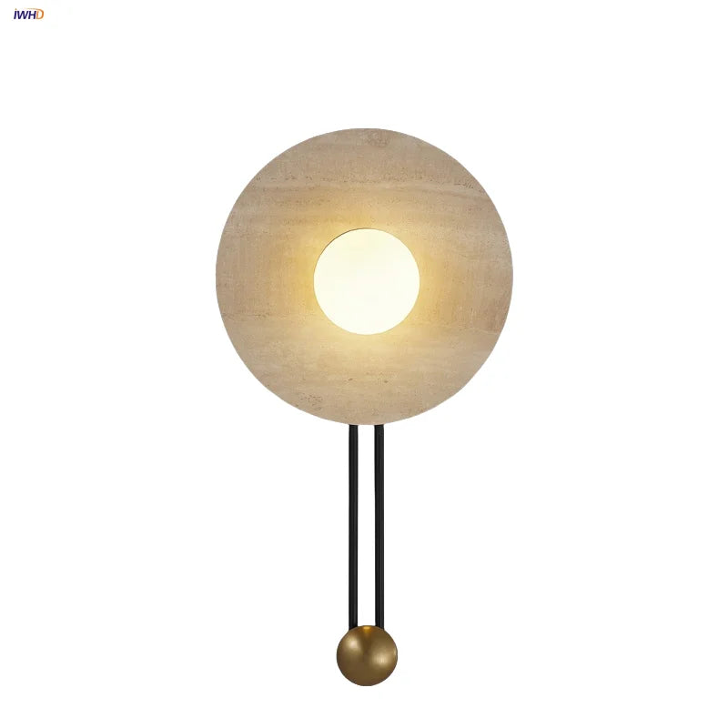 Afralia™ Yellow Travertine LED Wall Lamp, Modern Glass Ball Bathroom Mirror Light