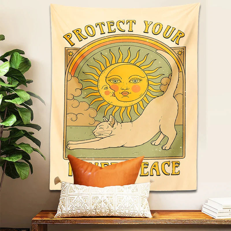 Afralia™ Sun Cat Tapestry Wall Hanging for Boho Home Decor