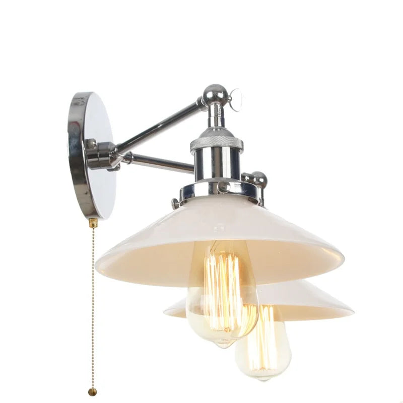 Afralia™ Chrome LED Wall Sconce Pull Chain Switch Industrial Loft Bathroom Mirror Light