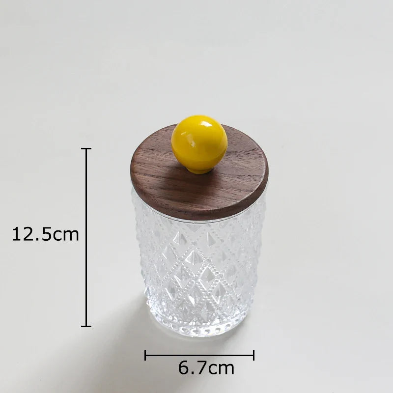 Afralia™ Colorful Ceramic Ball Glass Jar with Walnut Lid for Earrings & Jewelry Storage