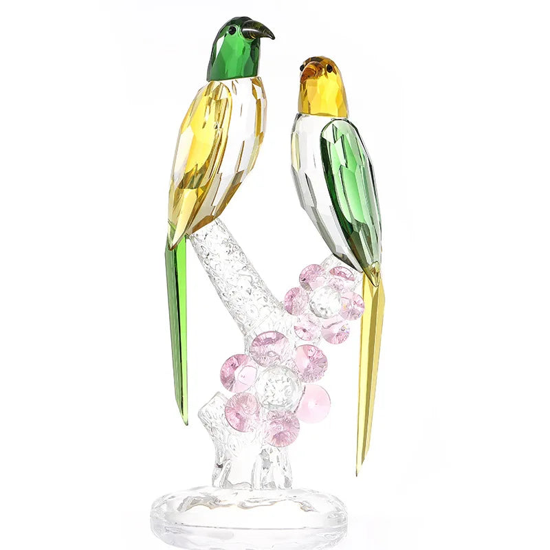 Afralia™ Crystal Psittacula Stained Glass Bird Sculpture Home Decor Figurine