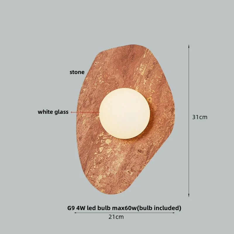 Afralia™ Wabi Sabi LED Wall Light Fixture Stone White Glass Bedside Lamp