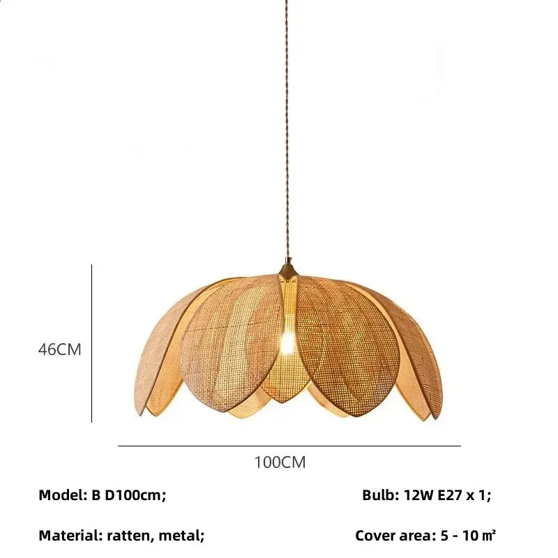 Afralia™ Wabi Sabi Rattan Pendant Lights for Dining Room - Petal Design LED Droplight