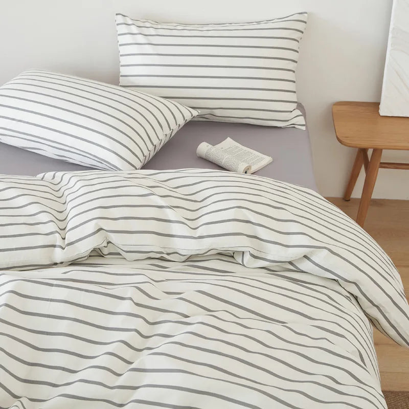 Afralia™ Nordic Cotton Solid Bedding Set Single Queen Size Quilt Set Luxurious & Skin-Friendly