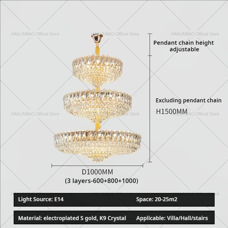 Afralia™ Luxury Crystal Chandelier for Duplex Villa Staircase and Living Room