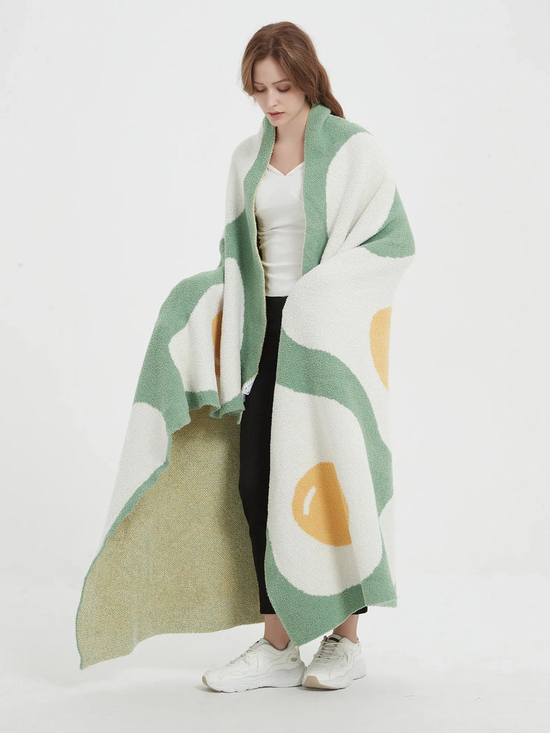 Afralia™ Cute Poached Egg Blanket Throw - Kawaii Fried Egg Pattern Cozy Knit Blanket for Living Room and Bedroom