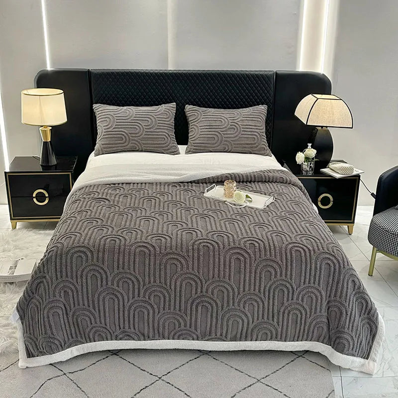 Afralia™ Double Layered Flannel Arch Jacquard Plush Blanket - Warm & Cozy Coral Fleece Quilt