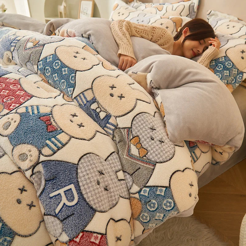 Afralia™ Snowflake Velvet Duvet Cover: Cartoon Jacquard, Soft & Fluffy Bedding for Autumn/Winter