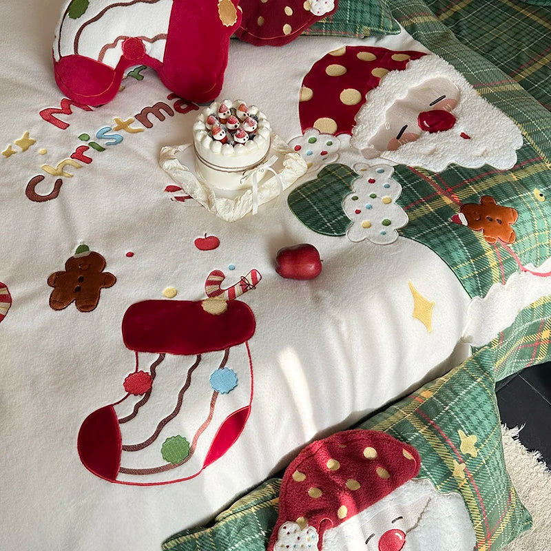 Afralia™ Santa Claus Winter Bedding Set, Single Duvet, Bed Sheet, Pillowcases
