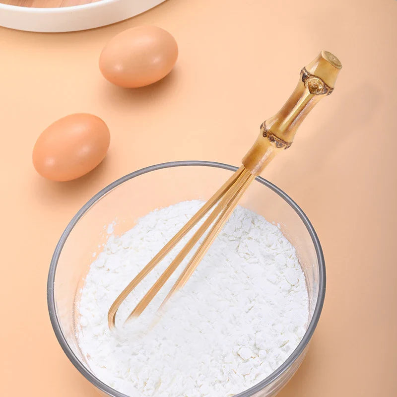 Afralia™ Bamboo Handmade Mini Small Flour Mixer Blender Egg Beater Whisk