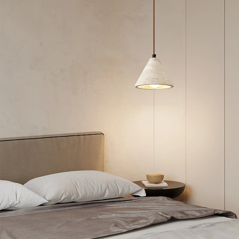 Afralia™ Wabi Sabi Yellow Travertine Conical Stone LED Pendant Lamp for Kitchen House
