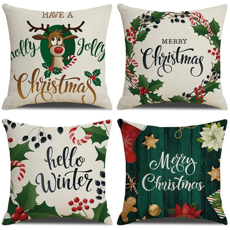 Afralia™ Christmas Deer Linen Cushion Cover - Home Decor Sofa Pillowcase
