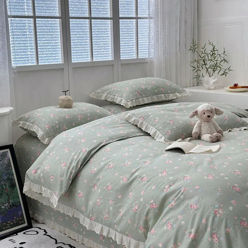 Afralia™ Floral Print Cotton Quilt Cover with Lace | Single Size 200X230Cm