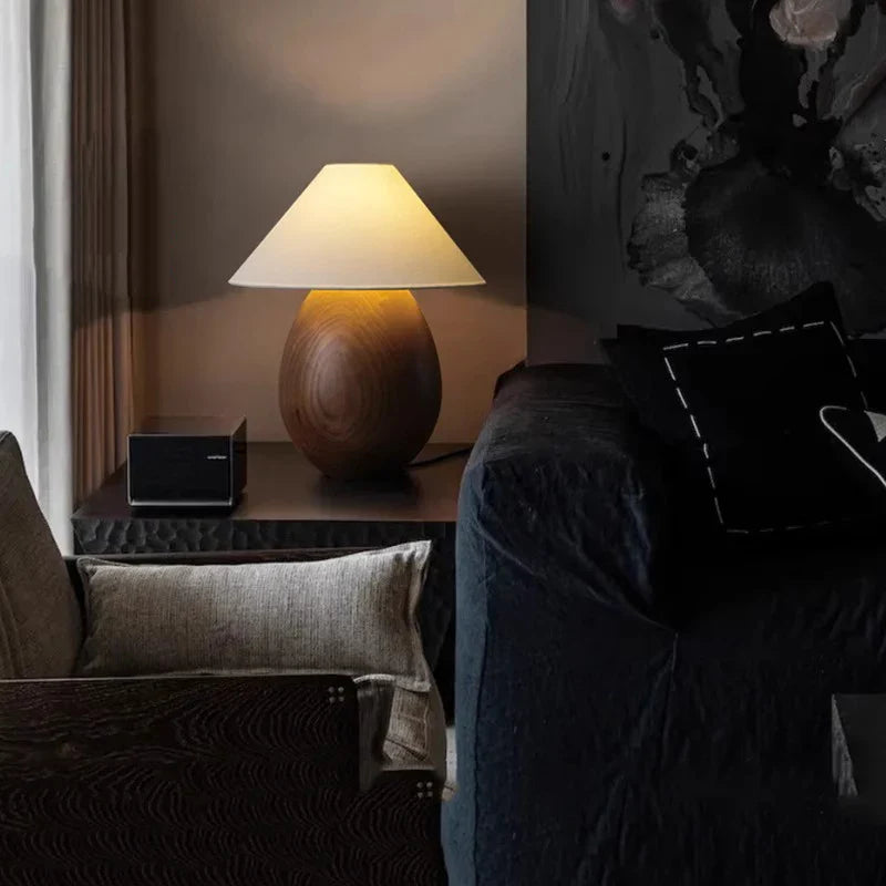 Afralia™ Wooden Mushroom Desk Lamp Black Engraved Table Light for Office Décor