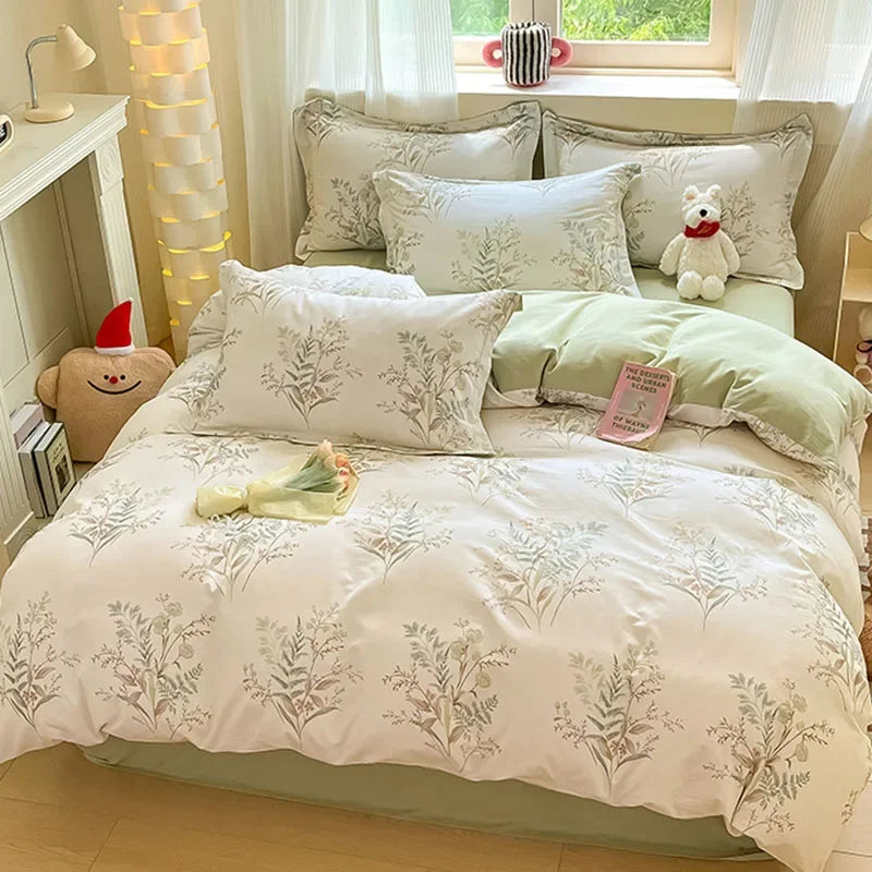Afralia™ Fashion Flower Print Cotton Duvet Cover Set for All Seasons