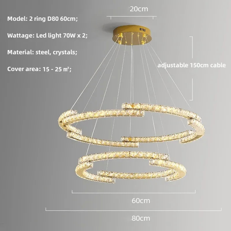 Afralia™ Circle Crystals LED Pendant Chandelier Light for Luxury Home Décor