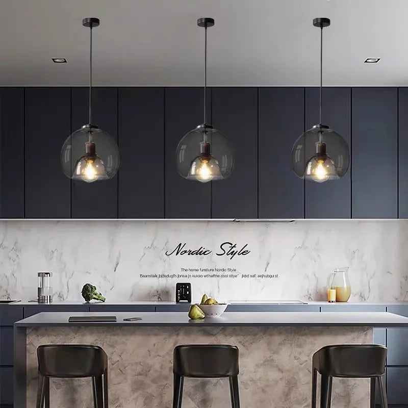 Afralia™ Smoke Gray Glass Pendant Lights: Minimalist Nordic LED Industrial Hanging Lamp