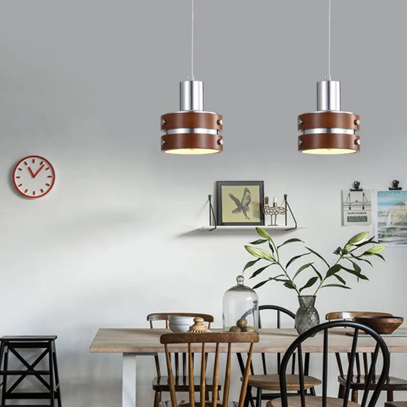 Afralia™ Wooden Chrome LED Pendant Light for Bedroom Dining Room Kitchen