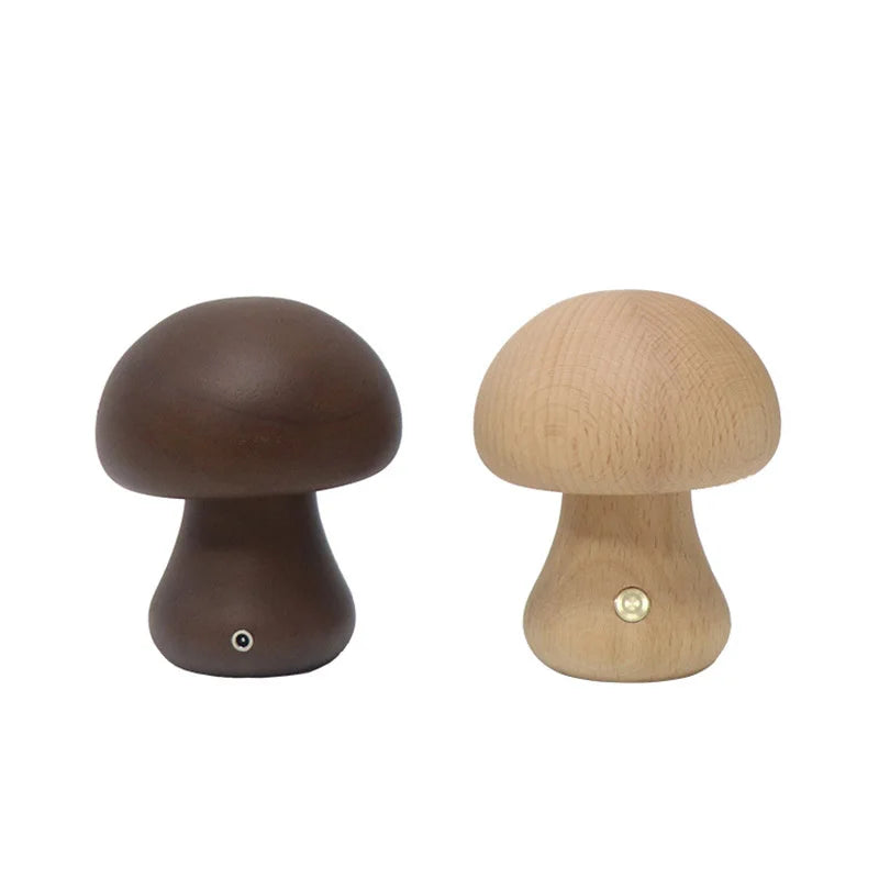 Afralia™ Wooden Mushroom LED Night Light Touch Switch Table Lamp for Children's Bedroom