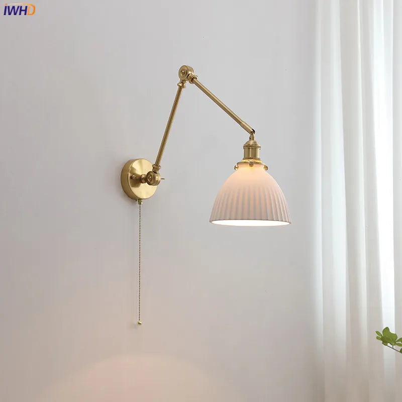 Afralia™ Nordic Ceramic LED Wall Sconce Pull Chain Switch Light