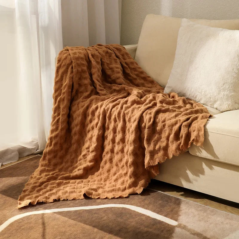 Afralia™ Knitted Waffle Blanket Throw - Multi-Season Sofa Cover, Bedspread, and Nap Bed End Towel