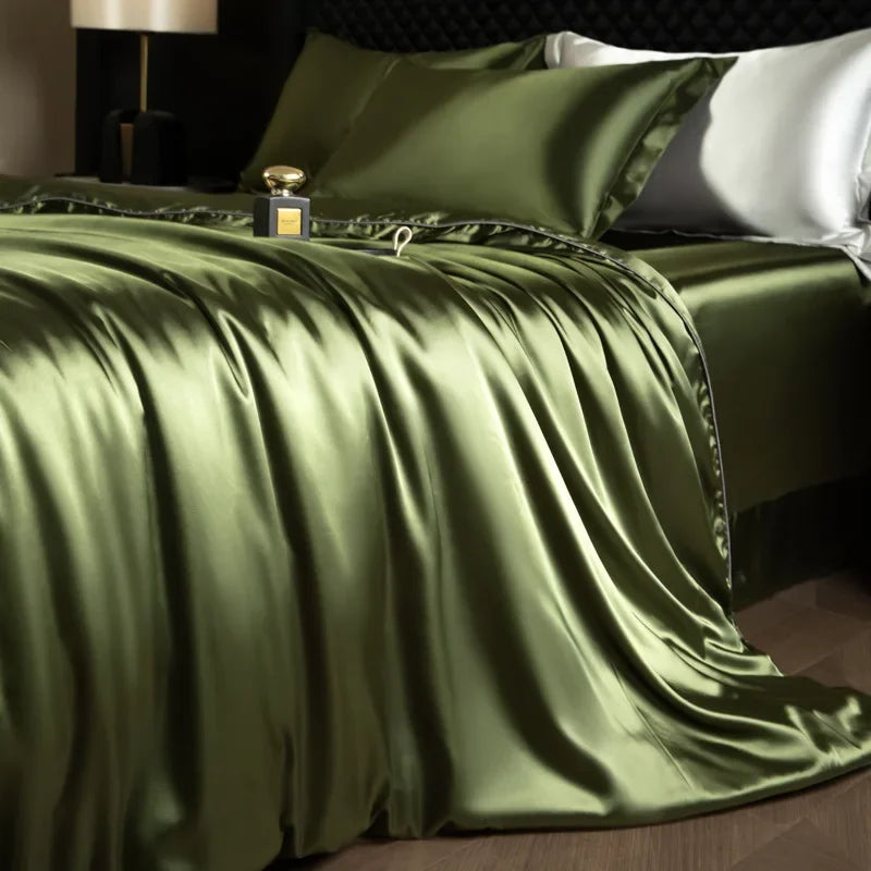 Afralia™ Mulberry Silk Queen King Duvet Cover Solid Color Silky Comforter